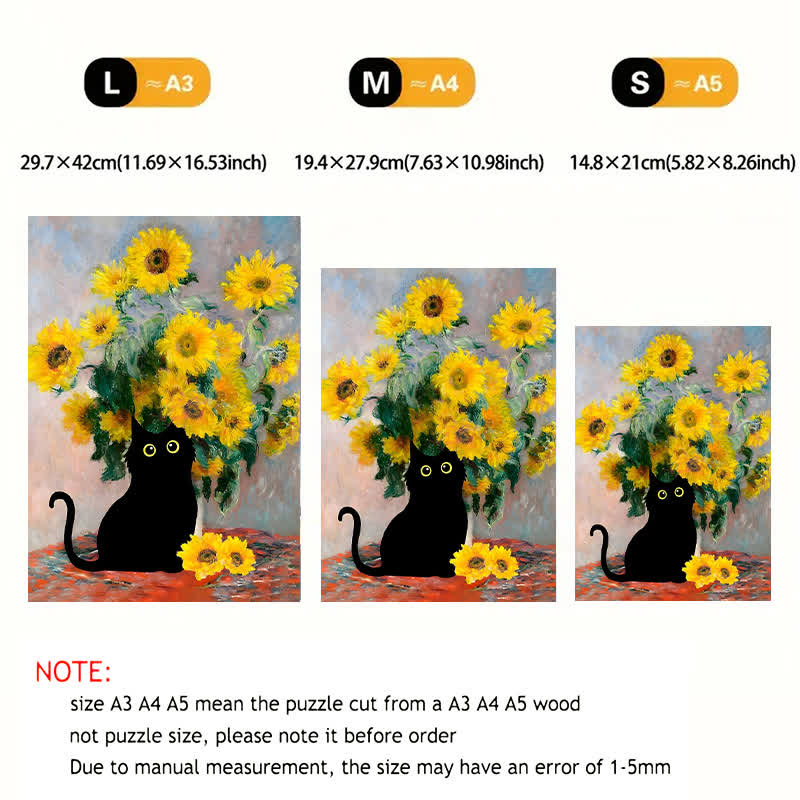 Rubbyoo Claude Monet Sunflowers Cat - Wooden Jigsaw Puzzle - image 5
