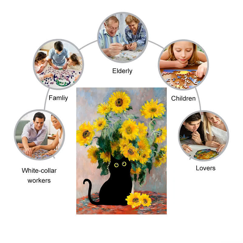 Rubbyoo Claude Monet Sunflowers Cat - Wooden Jigsaw Puzzle - image 2