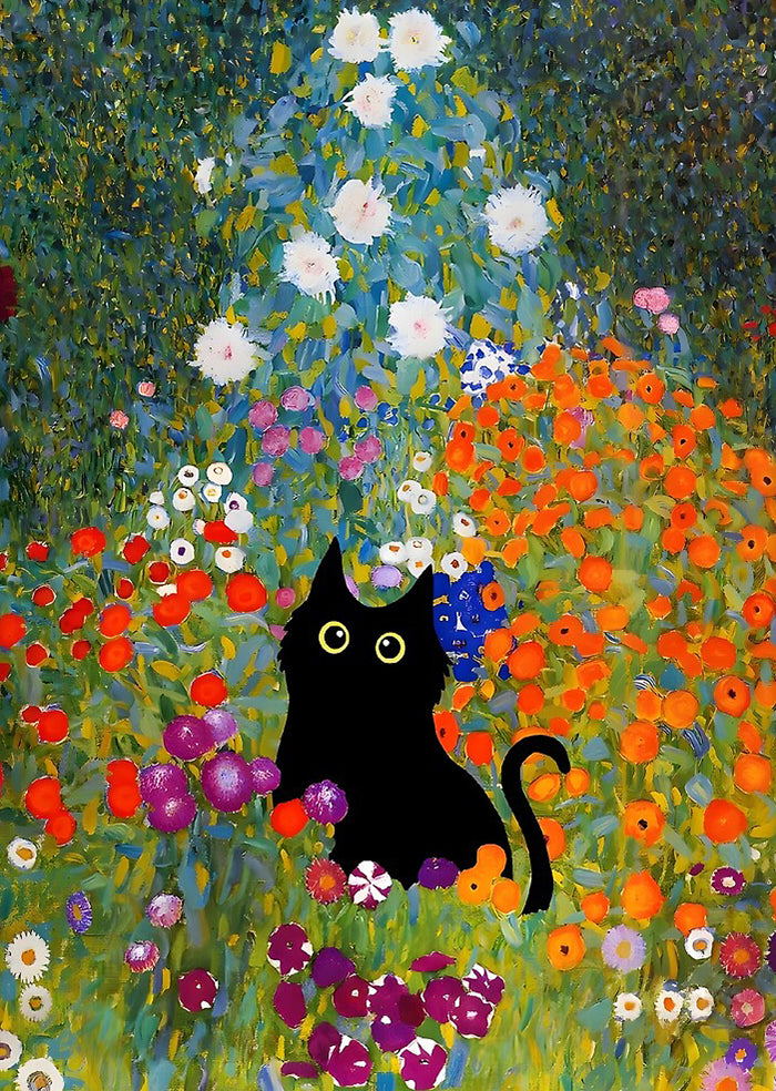 Rubbyoo Black Cat In Flowers Garden - Wooden Jigsaw Puzzle - A3 - Wooden Gift Packaging - image 0