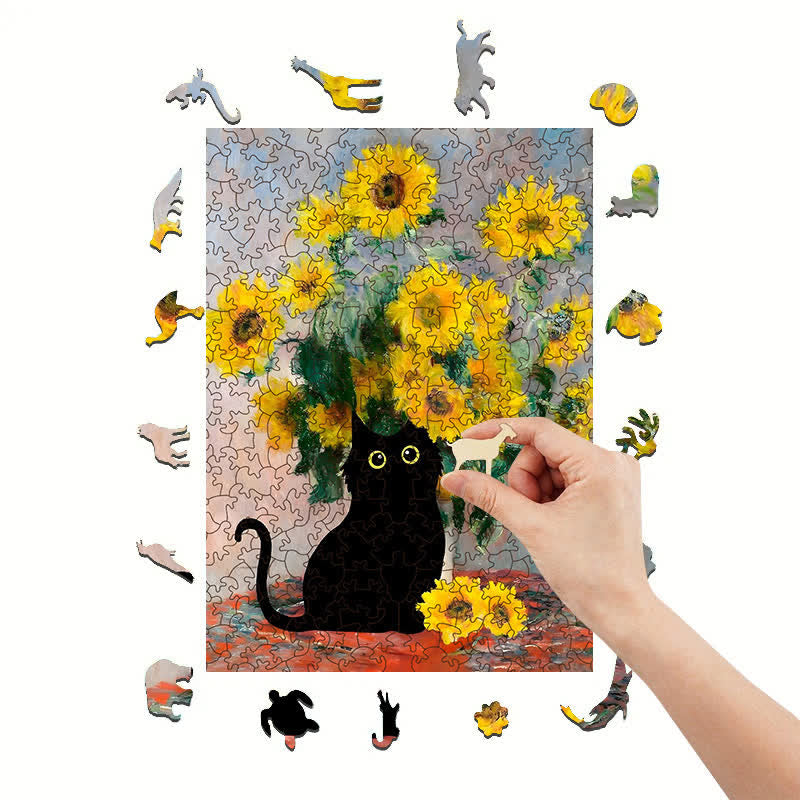 Rubbyoo Claude Monet Sunflowers Cat - Wooden Jigsaw Puzzle - image 7