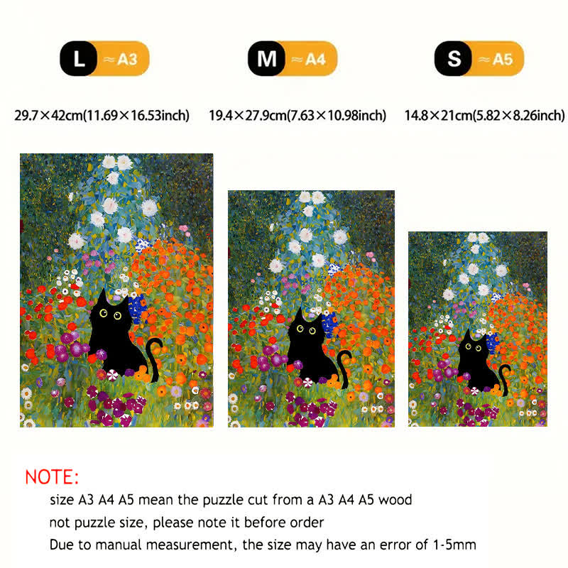 Rubbyoo Black Cat In Flowers Garden - Wooden Jigsaw Puzzle - image 2