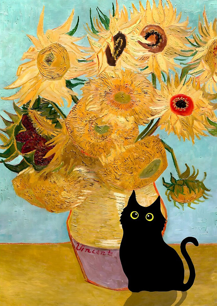 Rubbyoo Cat with Sunflowers - Wooden Jigsaw Puzzle - A3 - Wooden Gift Packaging - image 0
