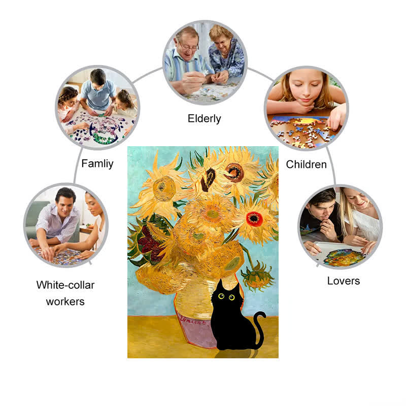 Rubbyoo Cat with Sunflowers - Wooden Jigsaw Puzzle - image 5