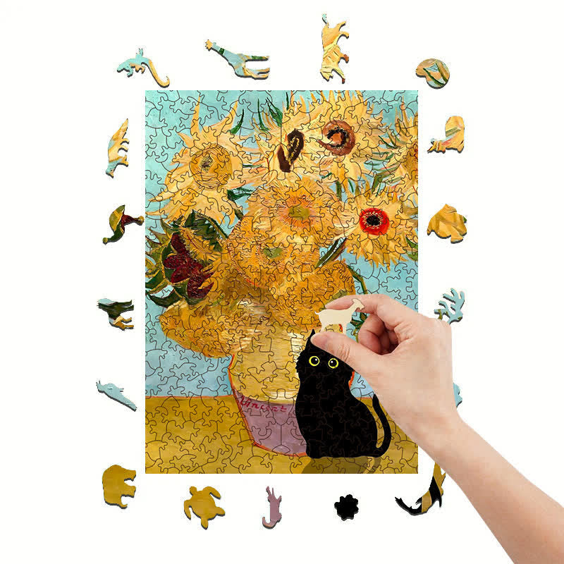 Rubbyoo Cat with Sunflowers - Wooden Jigsaw Puzzle - image 6