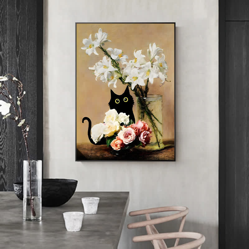 Rubbyoo Cute Black Cat With Roses And Lilies - Wooden Jigsaw Puzzle - image 3