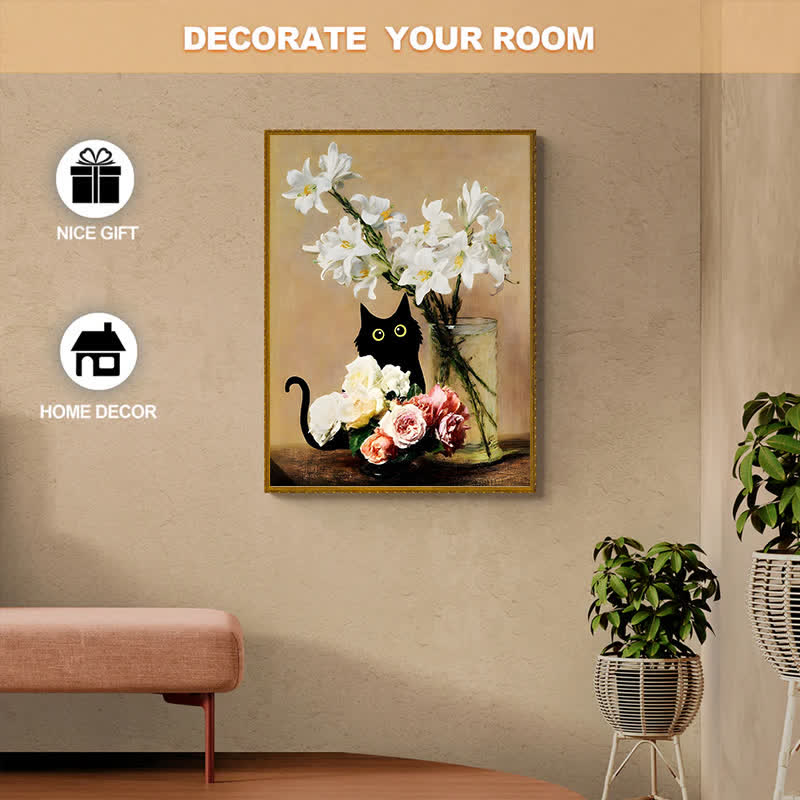 Rubbyoo Cute Black Cat With Roses And Lilies - Wooden Jigsaw Puzzle - image 5