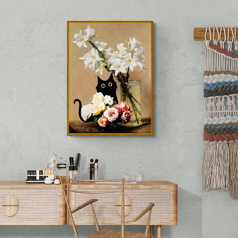 Rubbyoo Cute Black Cat With Roses And Lilies - Wooden Jigsaw Puzzle - image 8