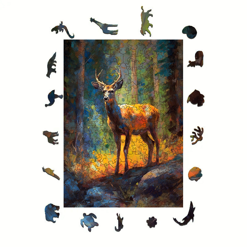 Rubbyoo Deer on the Rock in Yosemite's Forest - Wooden Jigsaw Puzzle  - image 1
