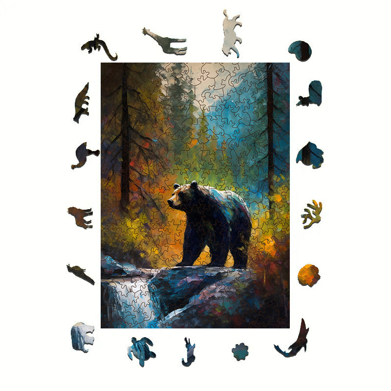 Rubbyoo Bear on the Rock by Yosemite Creek - Wooden Jigsaw Puzzle  - image 1