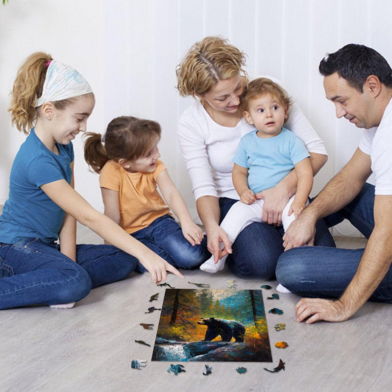 Rubbyoo Bear on the Rock by Yosemite Creek - Wooden Jigsaw Puzzle  - image 3