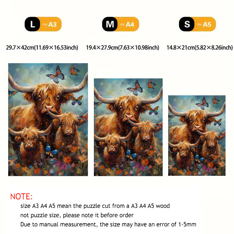 Rubbyoo Highland cow with butterflies - Wooden Jigsaw Puzzle  - image 2
