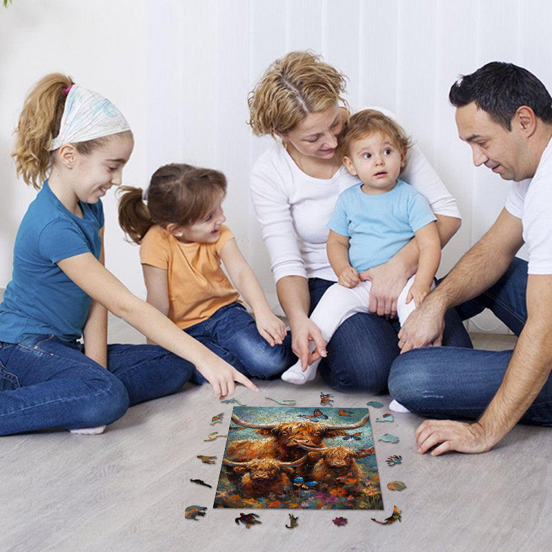 Rubbyoo Highland cow with butterflies - Wooden Jigsaw Puzzle  - image 3