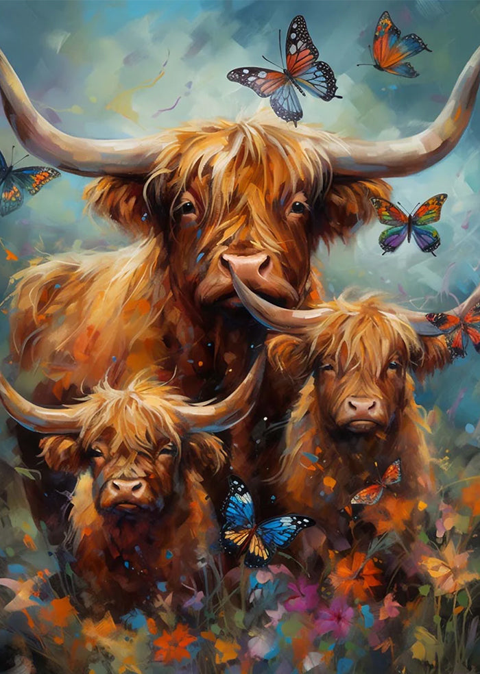 Rubbyoo Highland cow with butterflies - Wooden Jigsaw Puzzle  - A3 - Wooden Gift Packaging - image 0