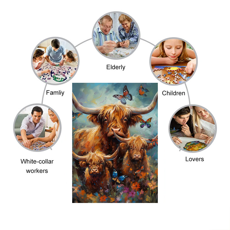 Rubbyoo Highland cow with butterflies - Wooden Jigsaw Puzzle  - image 6