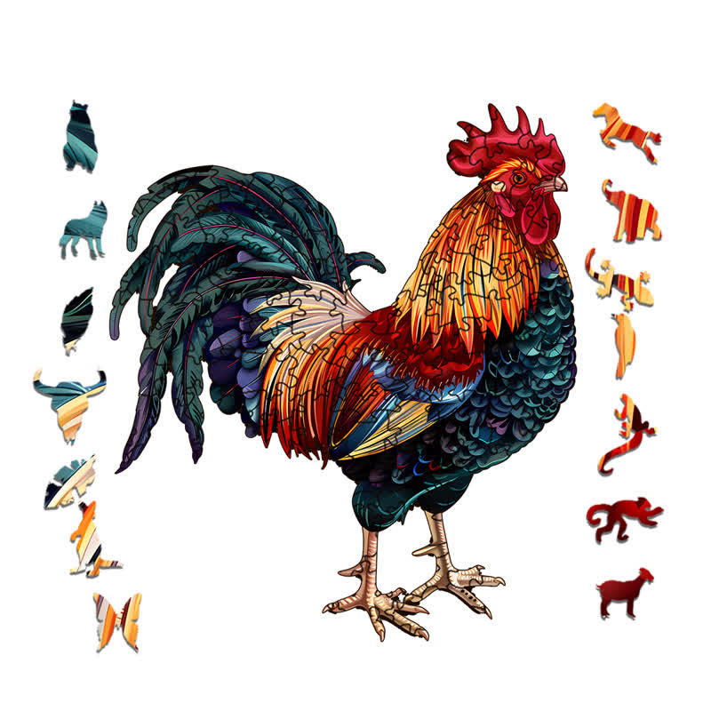 Rooster Hen - Wooden Jigsaw Puzzle - image 1