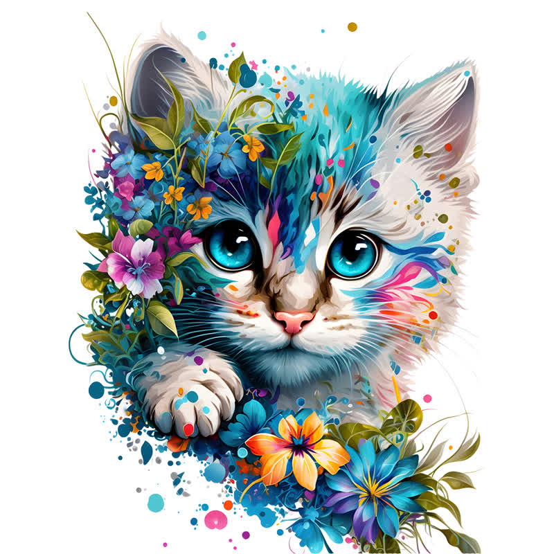 Cute adorable cat with floral vibes -3 Wooden Jigsaw Puzzle - A3 - Wooden Gift Packaging - image 0