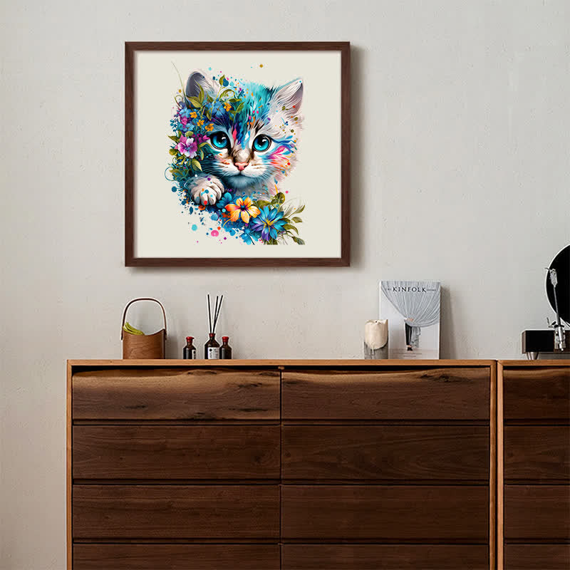 Cute adorable cat with floral vibes -3 Wooden Jigsaw Puzzle - image 2