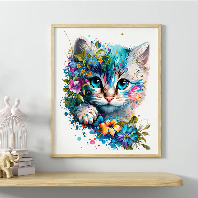 Cute adorable cat with floral vibes -3 Wooden Jigsaw Puzzle - image 4