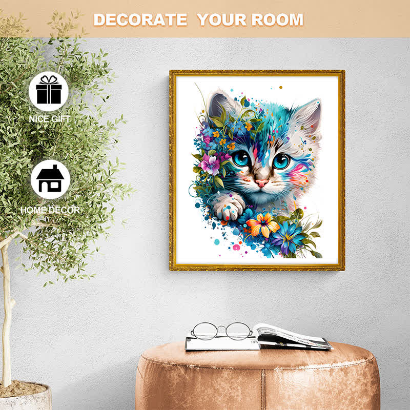 Cute adorable cat with floral vibes -3 Wooden Jigsaw Puzzle - image 6