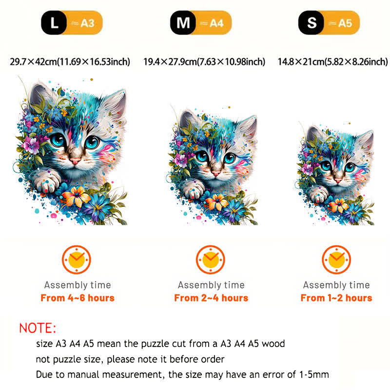 Cute adorable cat with floral vibes -3 Wooden Jigsaw Puzzle - image 5