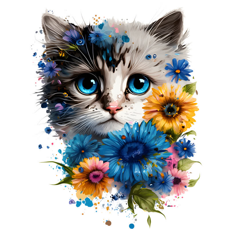 Cute adorable cat with floral vibes -1 Wooden Jigsaw Puzzle - A3 - Wooden Gift Packaging - image 0