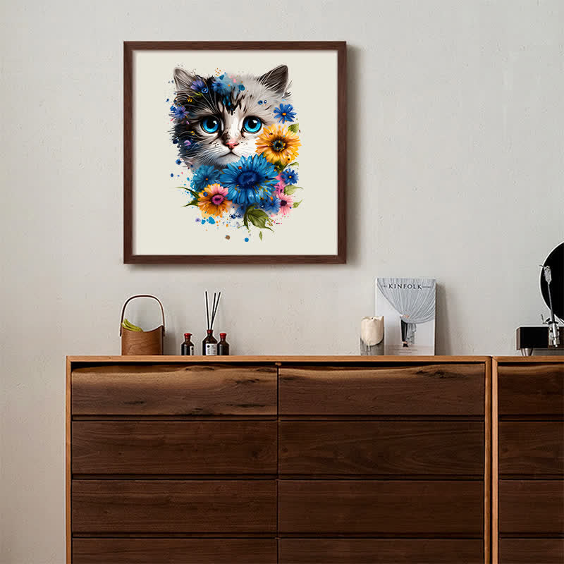 Cute adorable cat with floral vibes -1 Wooden Jigsaw Puzzle - image 3
