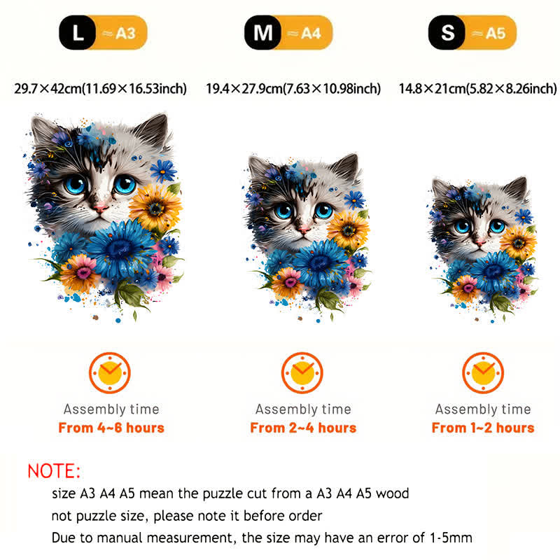 Cute adorable cat with floral vibes -1 Wooden Jigsaw Puzzle - image 2