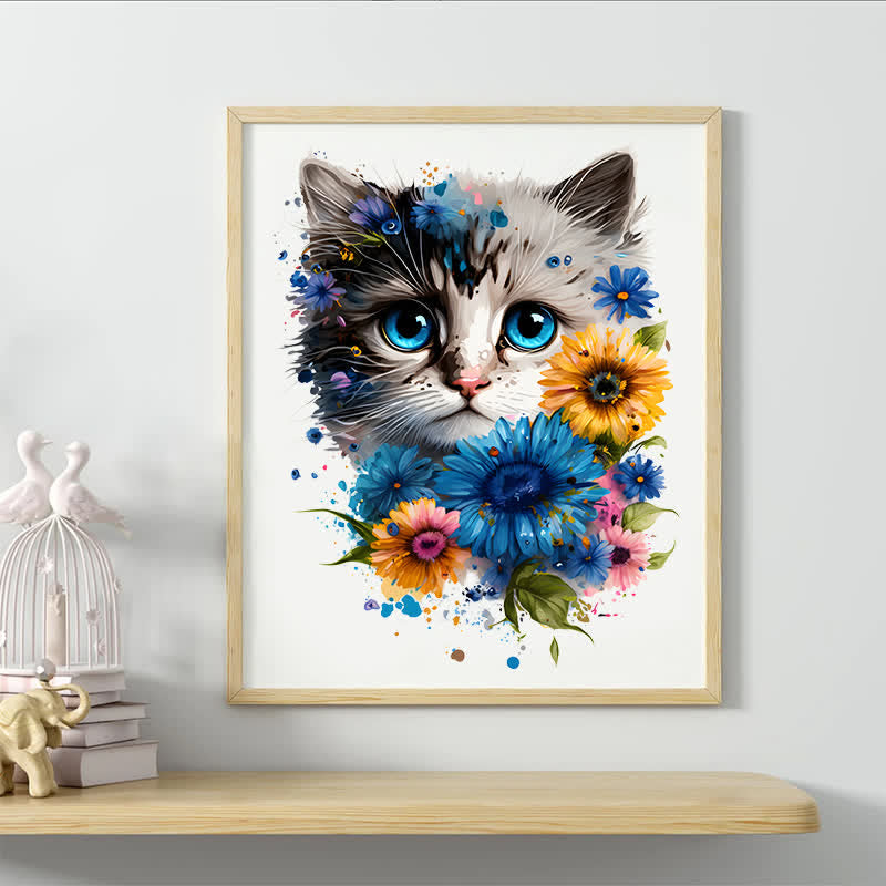 Cute adorable cat with floral vibes -1 Wooden Jigsaw Puzzle - image 5