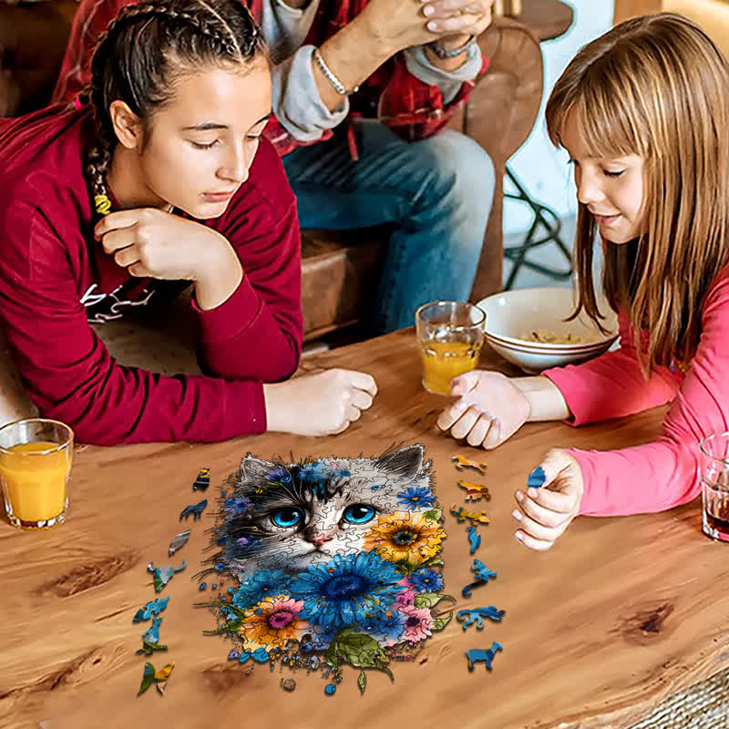 Cute adorable cat with floral vibes -1 Wooden Jigsaw Puzzle - image 8