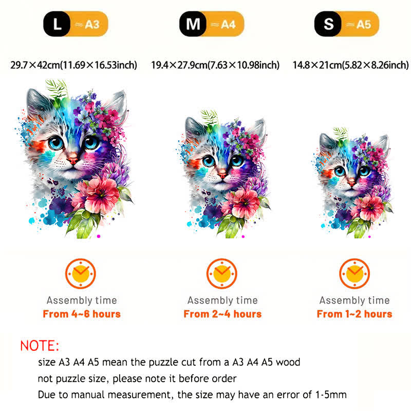 Cute adorable cat with floral vibes -4 Wooden Jigsaw Puzzle - image 3