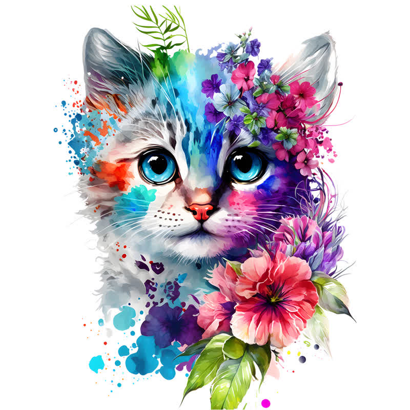 Cute adorable cat with floral vibes -4 Wooden Jigsaw Puzzle - A3 - Wooden Gift Packaging - image 0