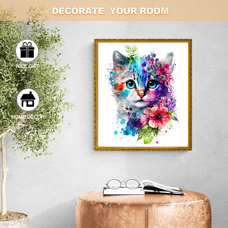 Cute adorable cat with floral vibes -4 Wooden Jigsaw Puzzle - image 8