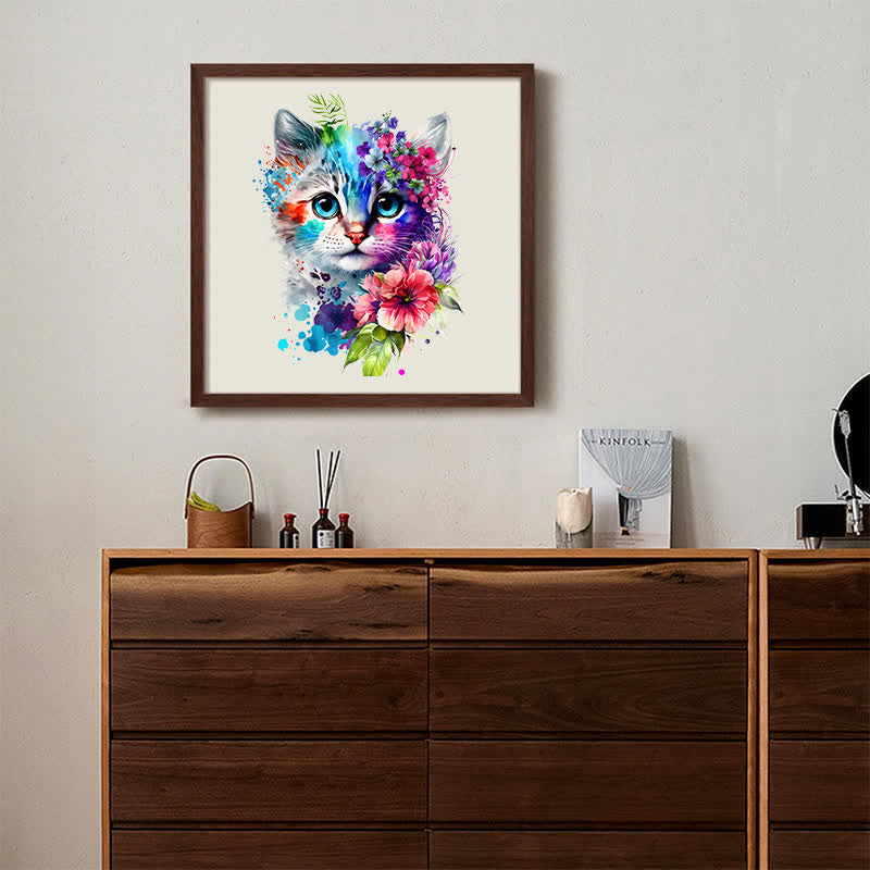 Cute adorable cat with floral vibes -4 Wooden Jigsaw Puzzle - image 5