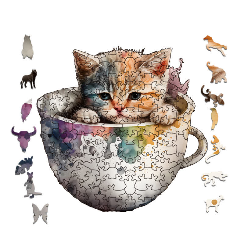  Cute teacup cat -2 Wooden Jigsaw Puzzle - image 1
