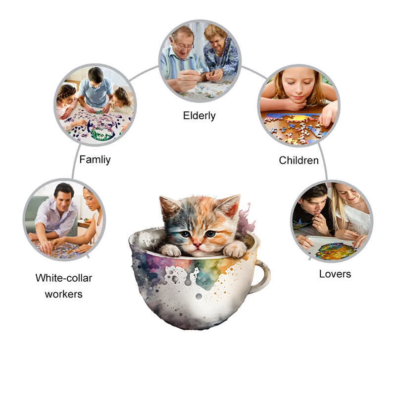  Cute teacup cat -2 Wooden Jigsaw Puzzle - image 3