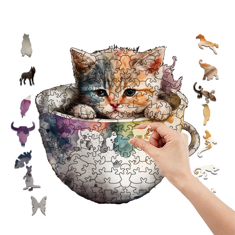  Cute teacup cat -2 Wooden Jigsaw Puzzle - image 7