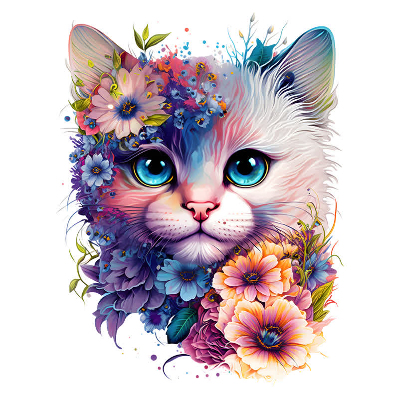 Cute adorable cat with floral vibes -2 Wooden Jigsaw Puzzle - A3 - Wooden Gift Packaging - image 0
