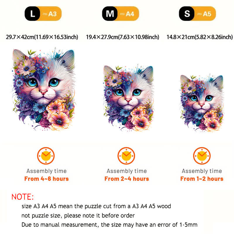 Cute adorable cat with floral vibes -2 Wooden Jigsaw Puzzle - image 2