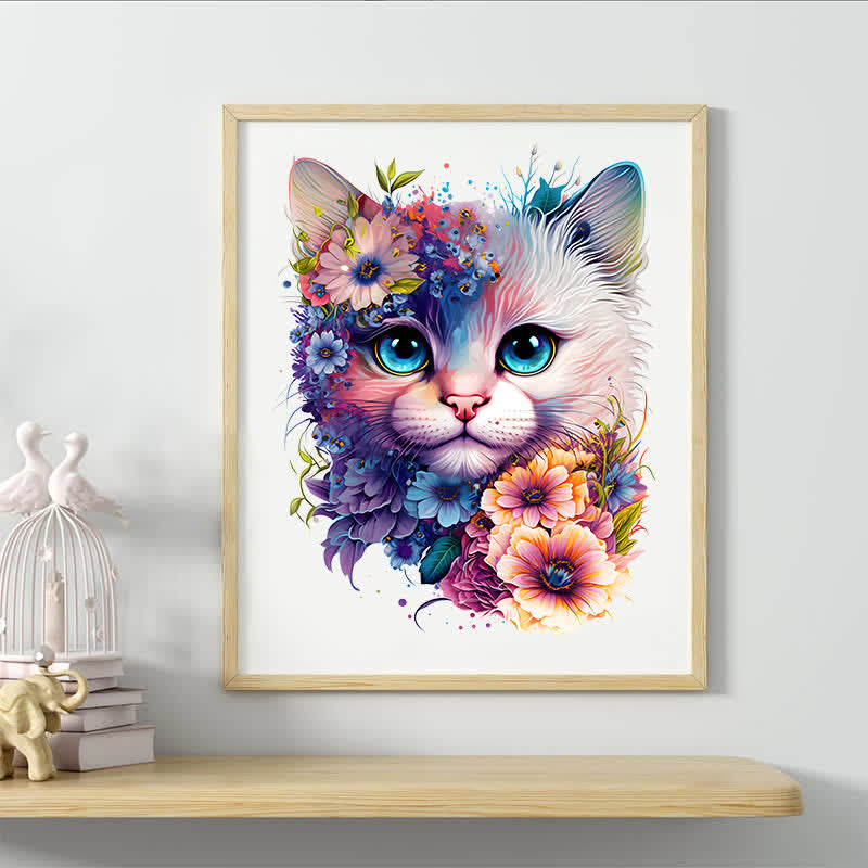 Cute adorable cat with floral vibes -2 Wooden Jigsaw Puzzle - image 3