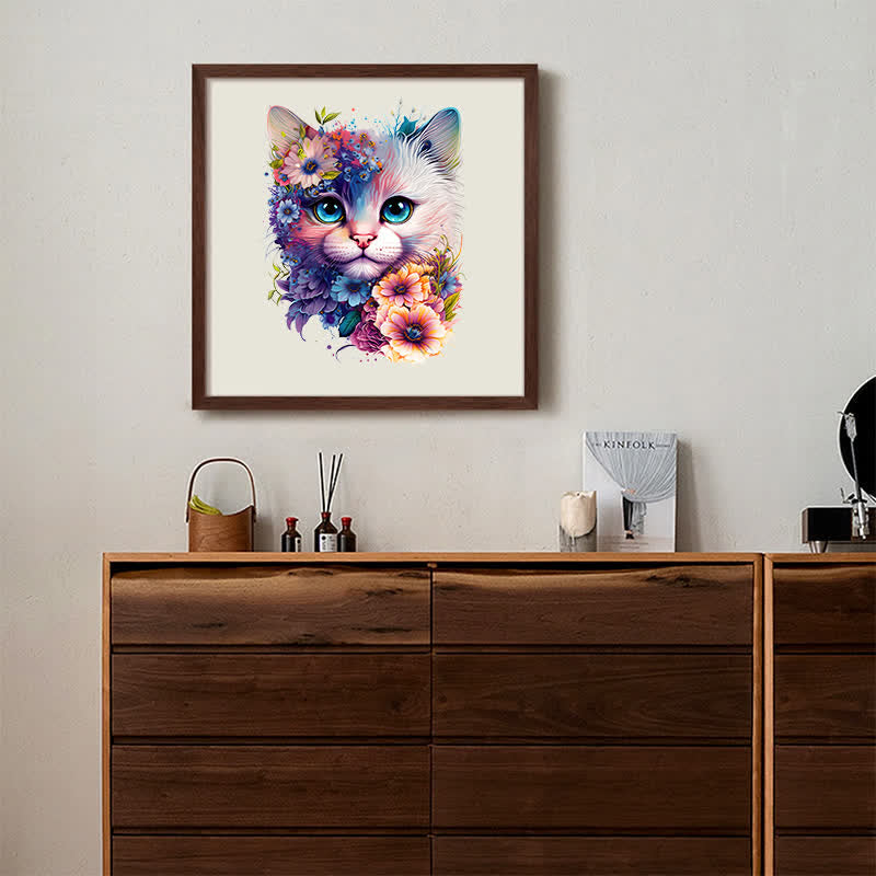 Cute adorable cat with floral vibes -2 Wooden Jigsaw Puzzle - image 5