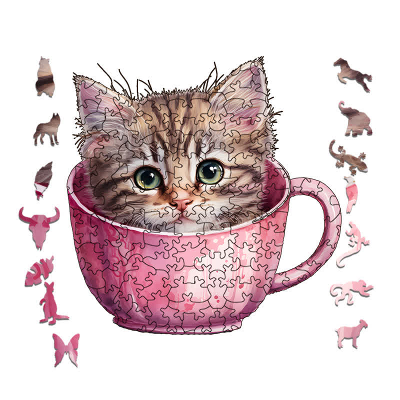  Cute teacup cat -3 Wooden Jigsaw Puzzle - image 1