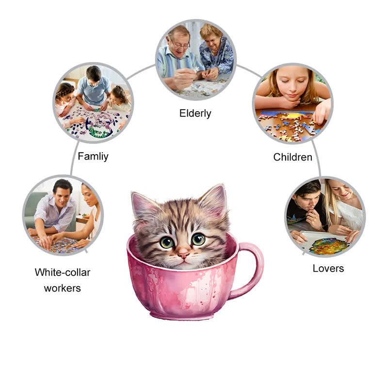  Cute teacup cat -3 Wooden Jigsaw Puzzle - image 6