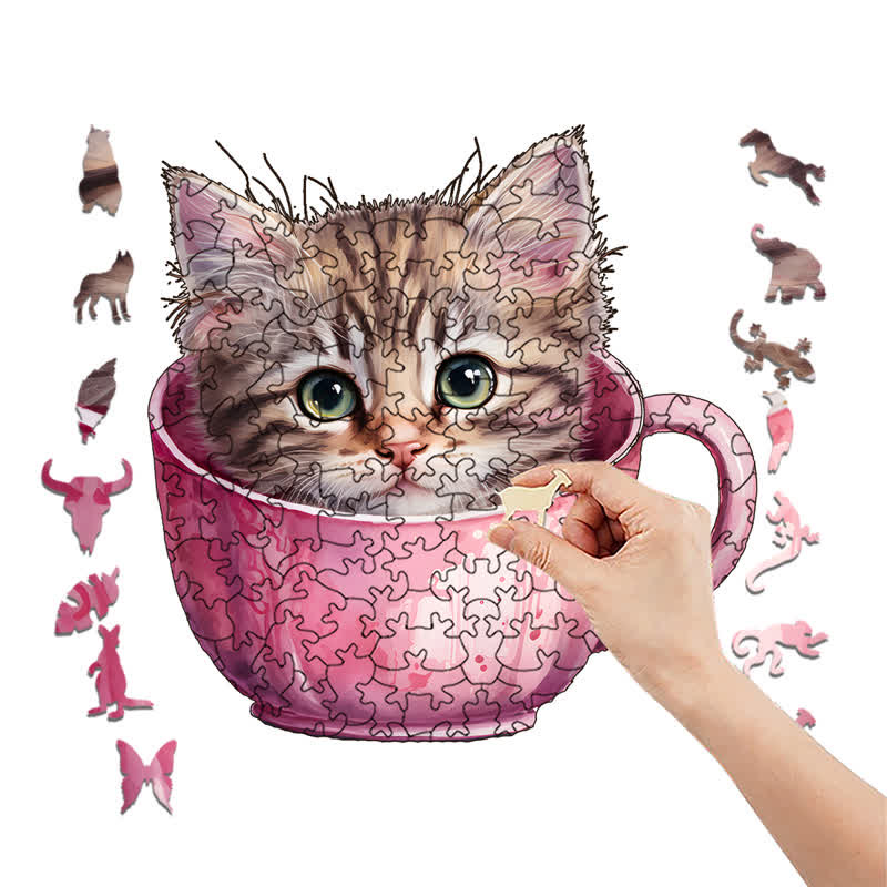  Cute teacup cat -3 Wooden Jigsaw Puzzle - image 8