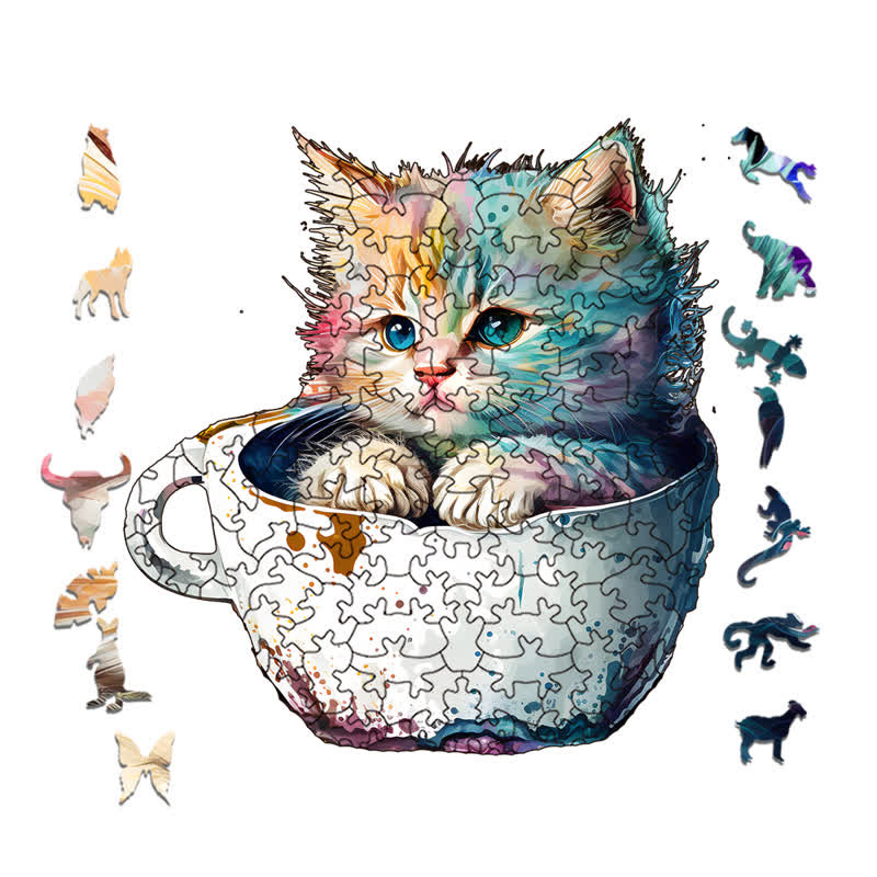  Cute teacup cat -1 Wooden Jigsaw Puzzle - image 1
