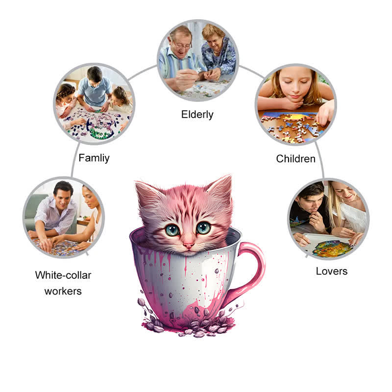  Cute teacup cat -4 Wooden Jigsaw Puzzle - image 4