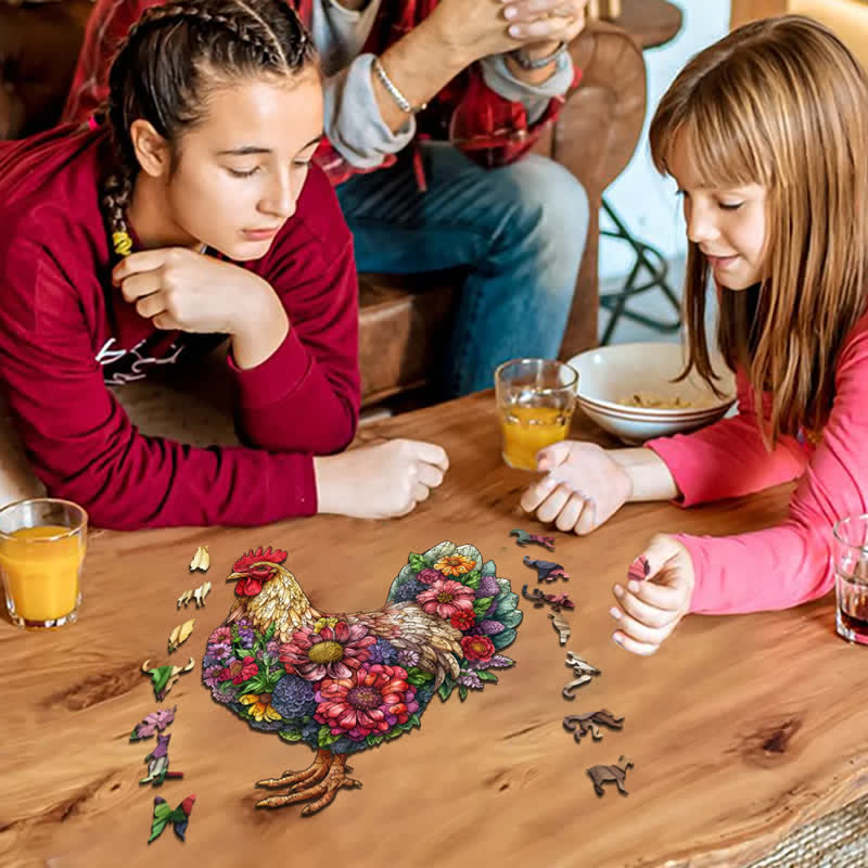 Floral Rooster - Wooden Jigsaw Puzzle - image 4