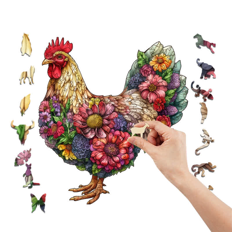Floral Rooster - Wooden Jigsaw Puzzle - image 6