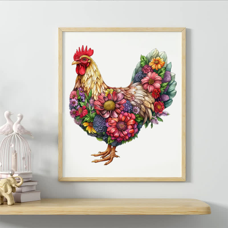 Floral Rooster - Wooden Jigsaw Puzzle - image 3