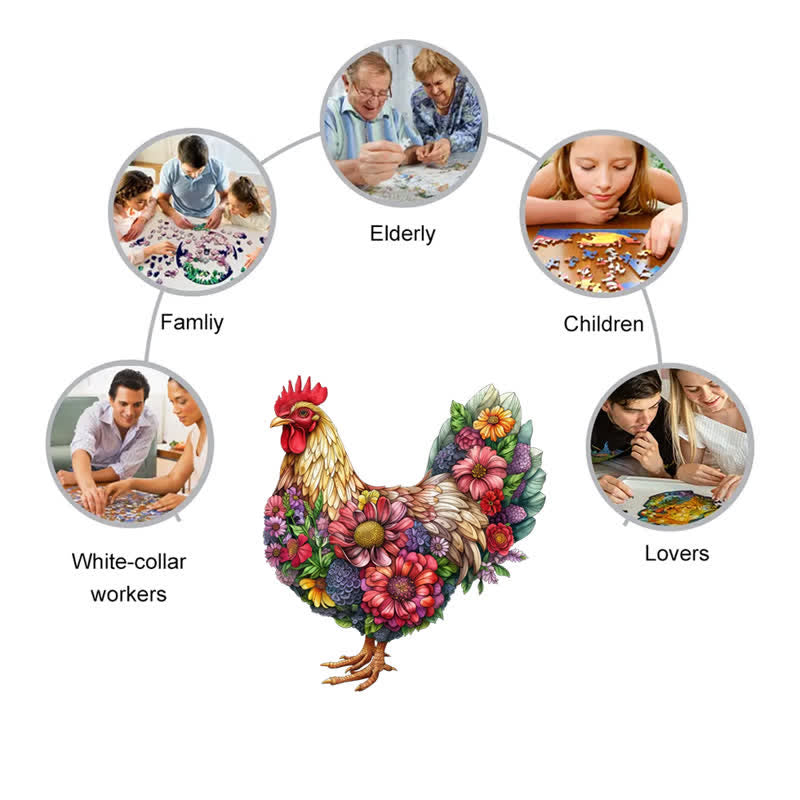 Floral Rooster - Wooden Jigsaw Puzzle - image 5