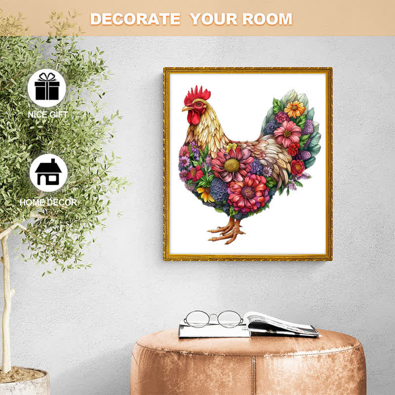 Floral Rooster - Wooden Jigsaw Puzzle - image 8